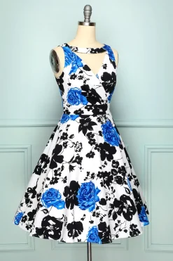 1950 Vestido Floral com decote em V