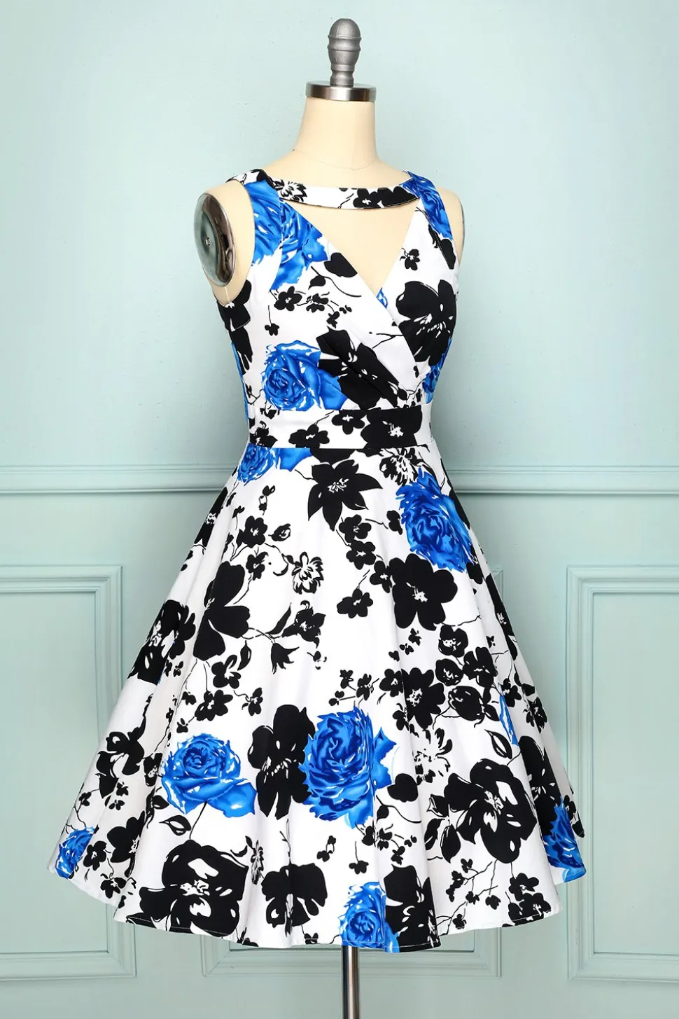 1950 Vestido Floral com decote em V