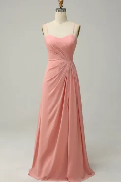 A Line Alças Espaguete Blush Vestido de Dama de Honor