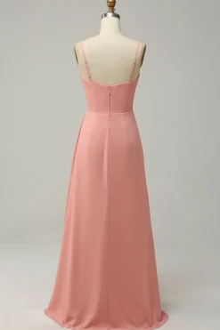 A Line Alças Espaguete Blush Vestido de Dama de Honor