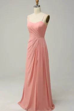 A Line Alças Espaguete Blush Vestido de Dama de Honor