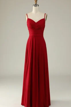 A Line Alças Espaguete Borgonha Vestido Dama de Honra