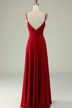 A Line Alças Espaguete Borgonha Vestido Dama de Honra