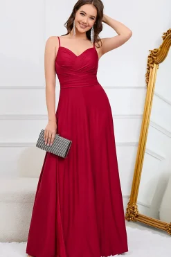 A Line Alças Espaguete Borgonha Vestido Dama de Honra