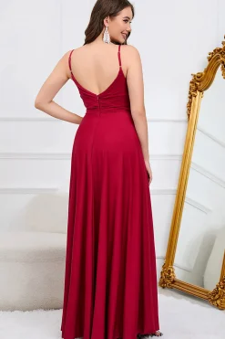 A Line Alças Espaguete Borgonha Vestido Dama de Honra