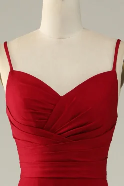 A Line Alças Espaguete Borgonha Vestido Dama de Honra