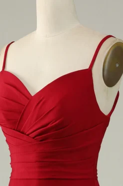 A Line Alças Espaguete Borgonha Vestido Dama de Honra