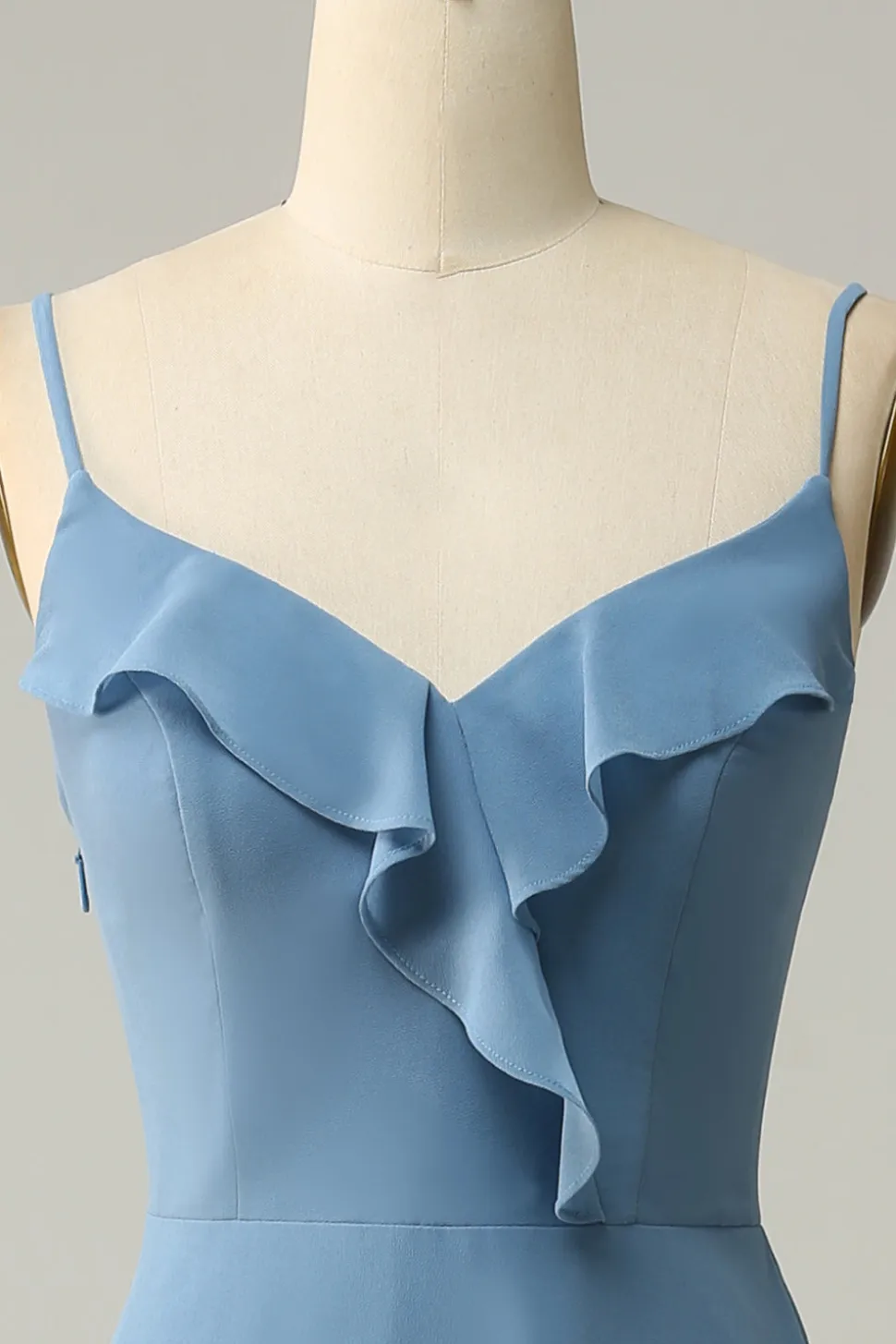 A Line Alças Espaguete Cinza Azul Vestido Dama de Honra