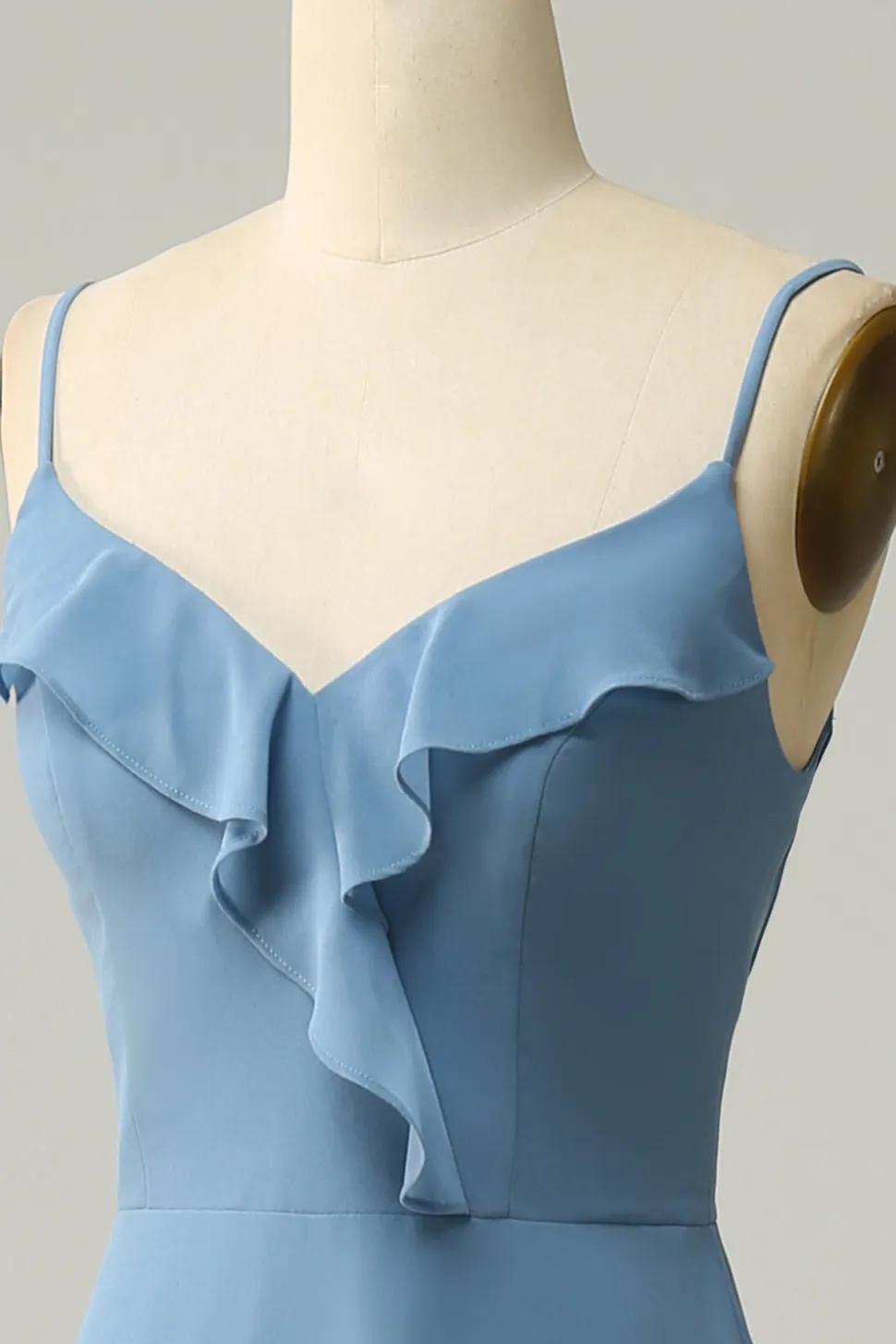 A Line Alças Espaguete Cinza Azul Vestido Dama de Honra