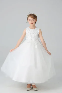 A Line Branco Vestido de Meninas Com Apliques
