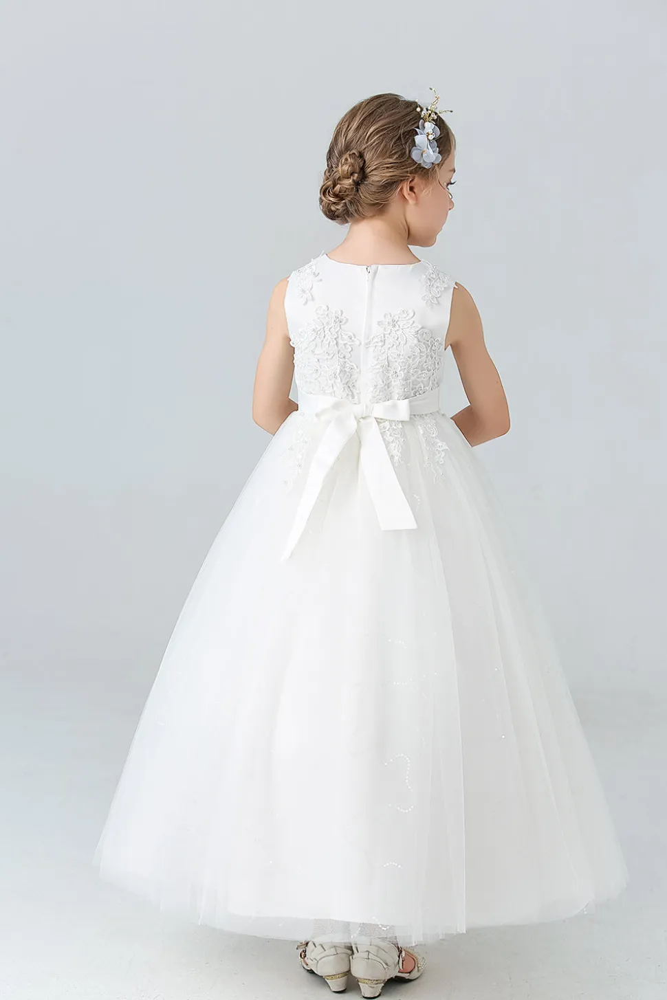 A Line Branco Vestido de Meninas Com Apliques
