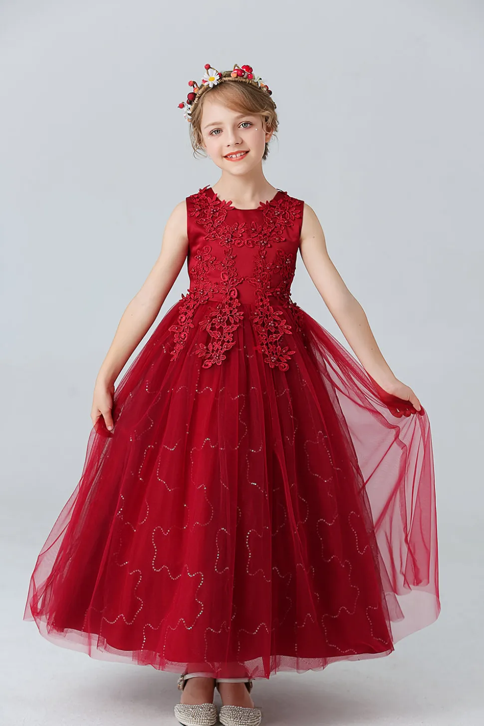A Line Branco Vestido de Meninas Com Apliques