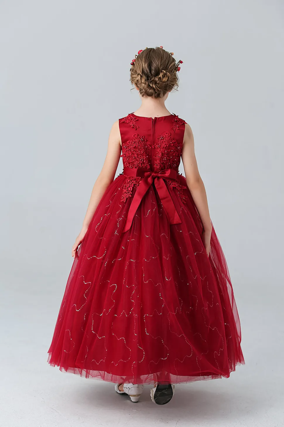 A Line Branco Vestido de Meninas Com Apliques