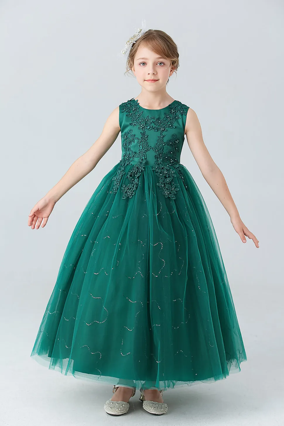 A Line Branco Vestido de Meninas Com Apliques