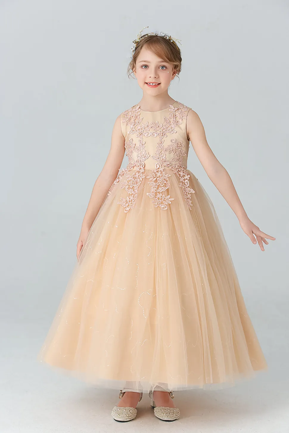 A Line Branco Vestido de Meninas Com Apliques