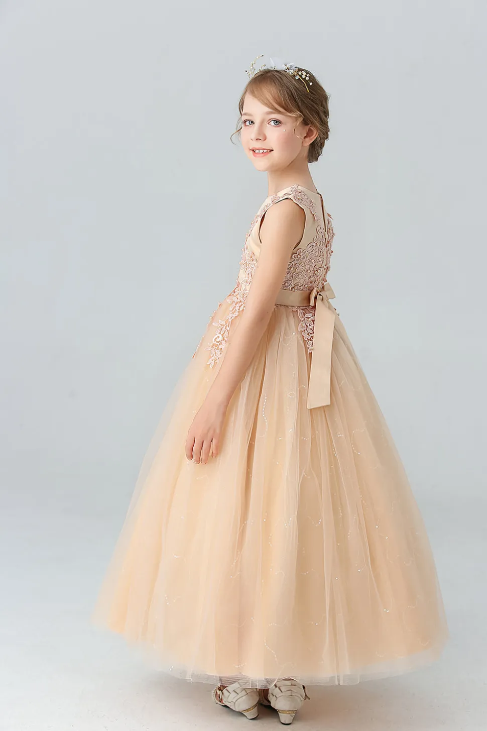 A Line Branco Vestido de Meninas Com Apliques