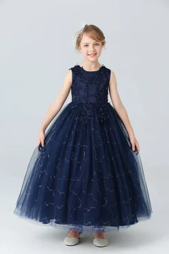 A Line Branco Vestido de Meninas Com Apliques