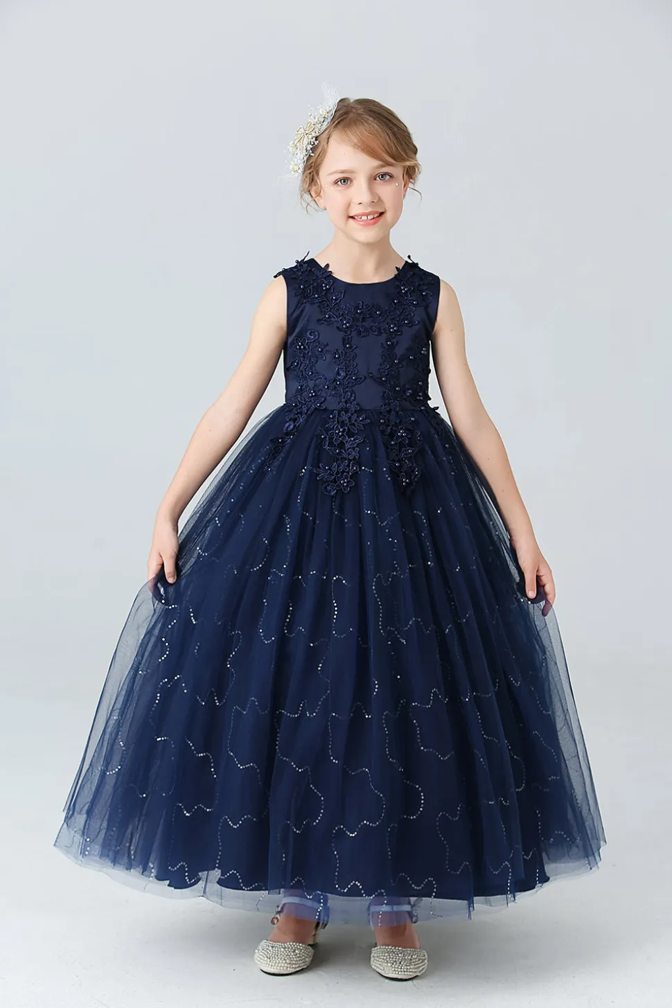 A Line Branco Vestido de Meninas Com Apliques