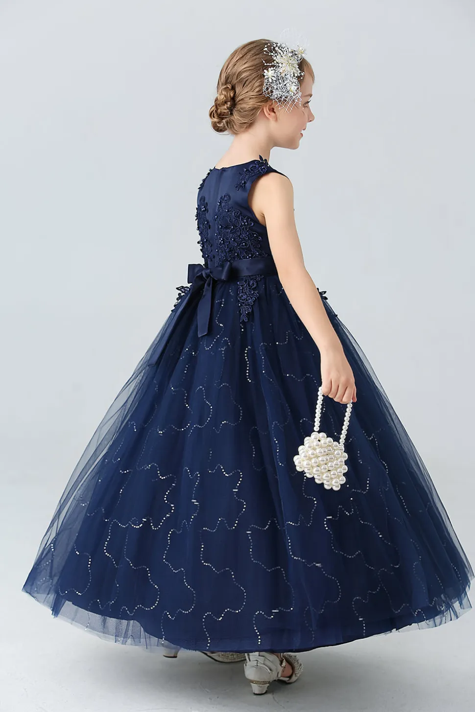 A Line Branco Vestido de Meninas Com Apliques