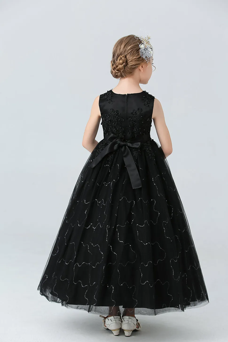A Line Branco Vestido de Meninas Com Apliques