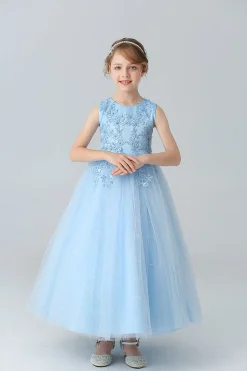 A Line Branco Vestido de Meninas Com Apliques