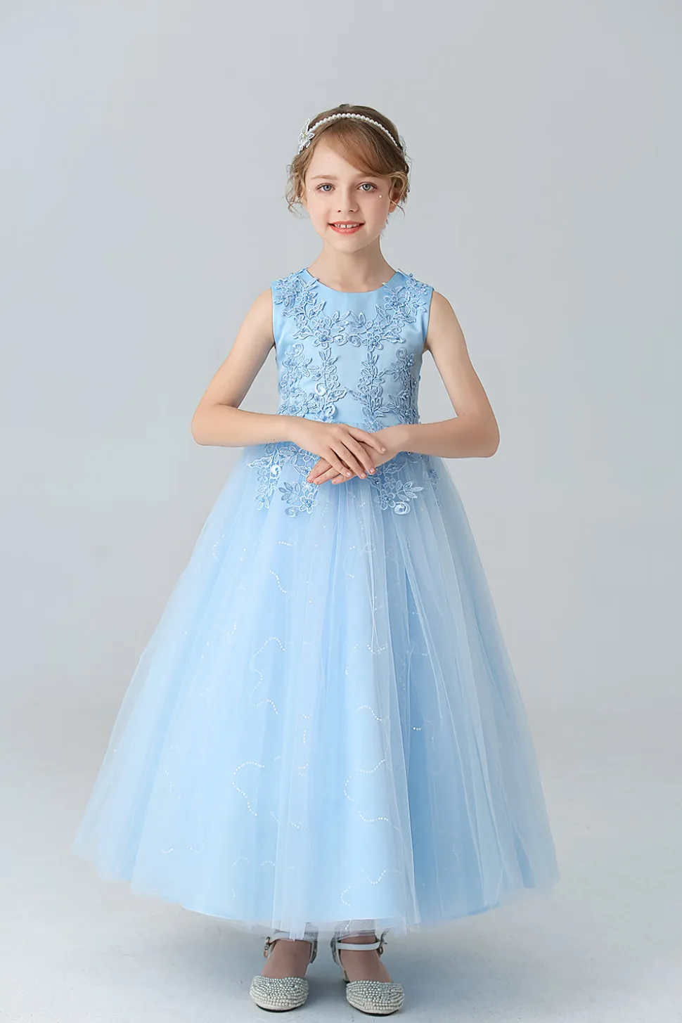 A Line Branco Vestido de Meninas Com Apliques