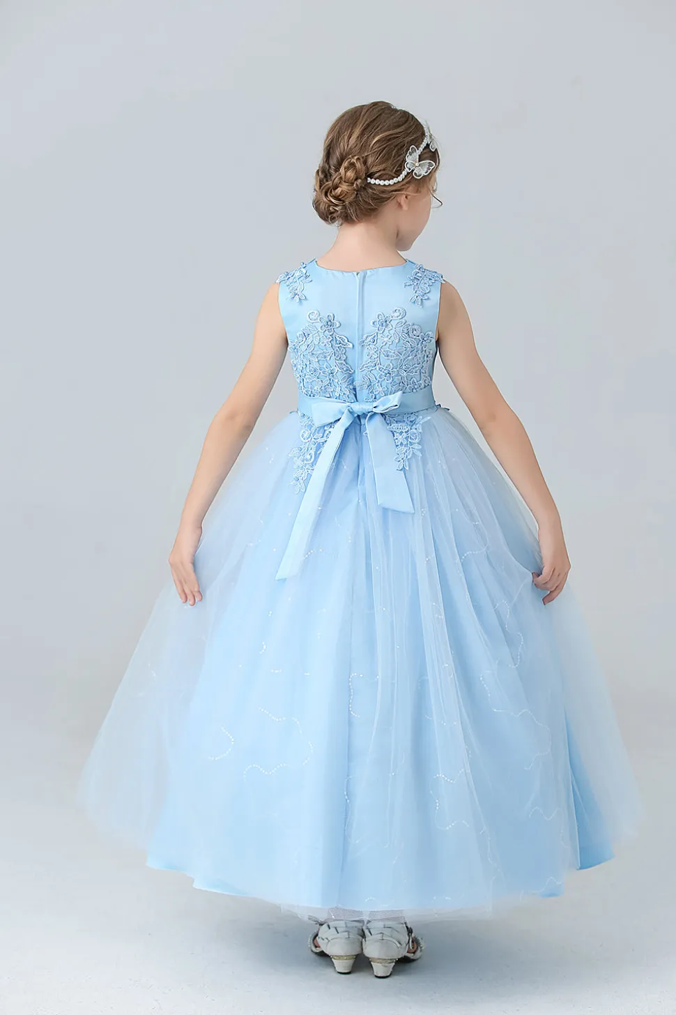 A Line Branco Vestido de Meninas Com Apliques