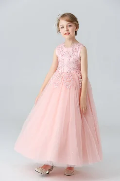 A Line Branco Vestido de Meninas Com Apliques