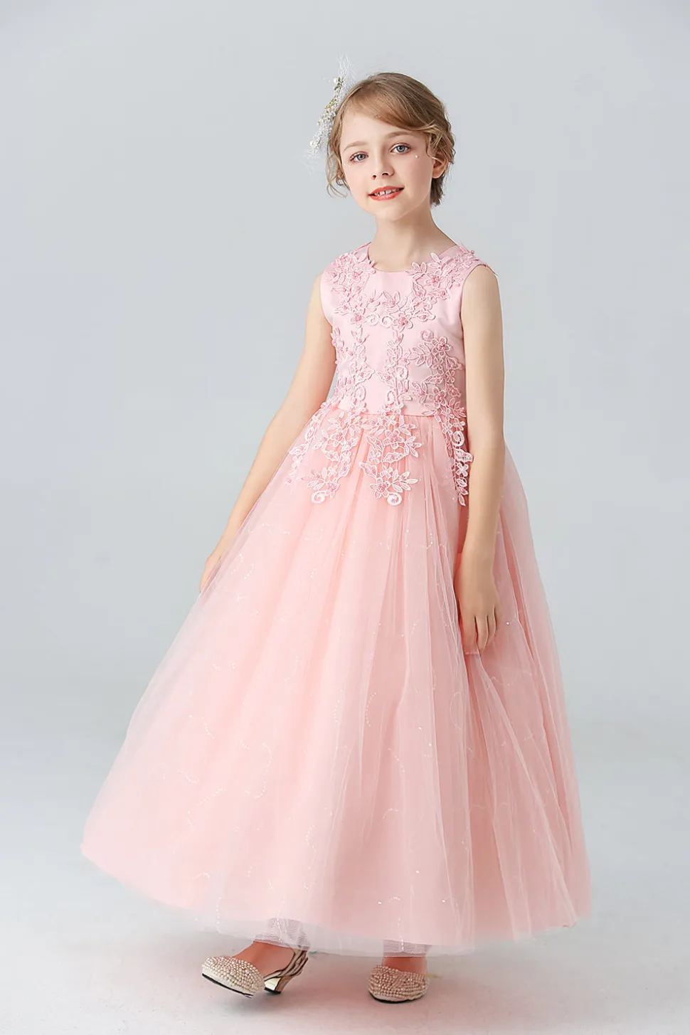 A Line Branco Vestido de Meninas Com Apliques