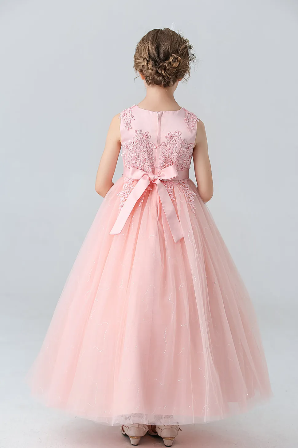 A Line Branco Vestido de Meninas Com Apliques