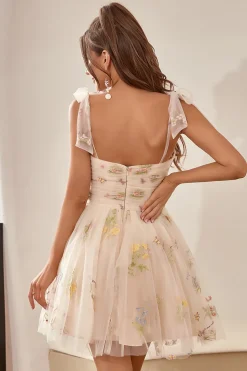 A Line Champanhe Vestido de Cocktail