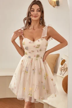 A Line Champanhe Vestido de Cocktail