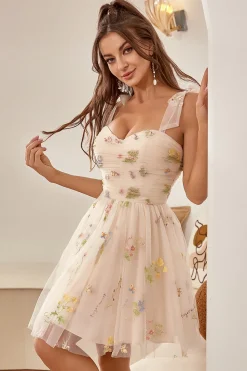 A Line Champanhe Vestido de Cocktail