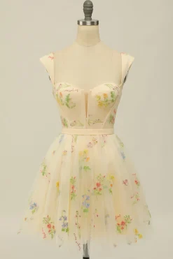 A Line Champanhe Vestido de Cocktail