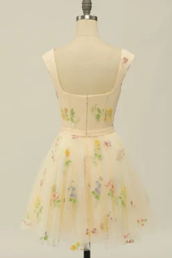 A Line Champanhe Vestido de Cocktail