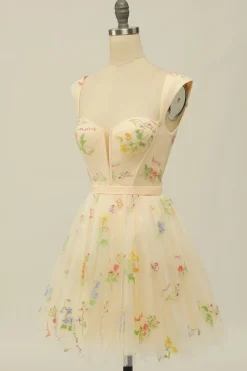 A Line Champanhe Vestido de Cocktail