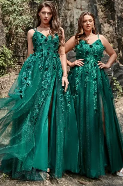 A Line Cintas de Espaguete Verde Escuro Vestido Cerimónia Com Apliques