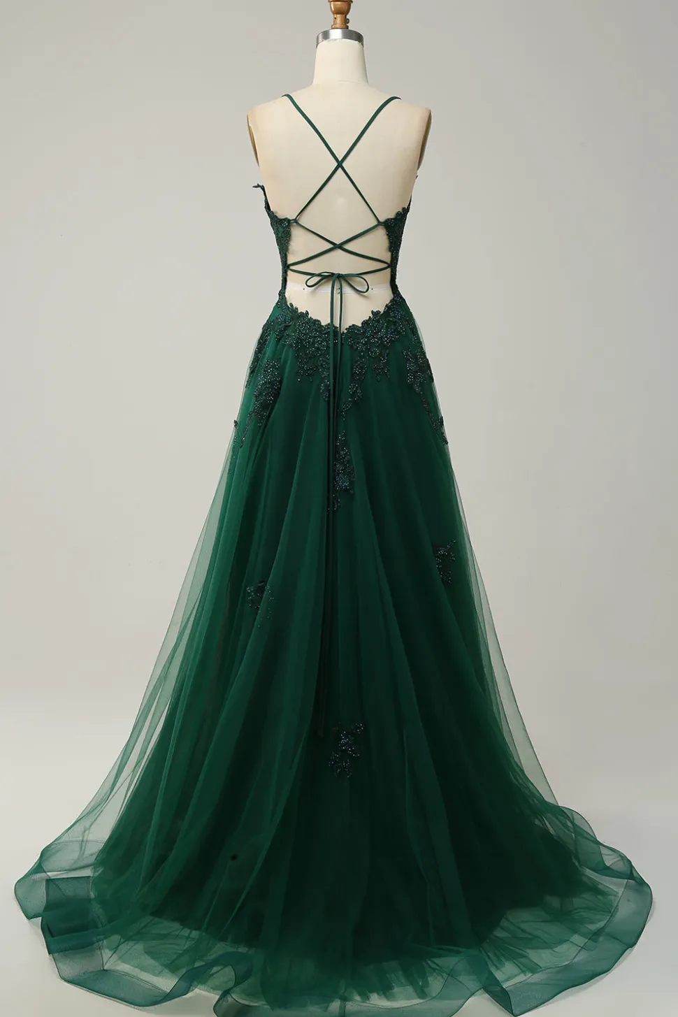 A Line Cintas de Espaguete Verde Vestido de Festa