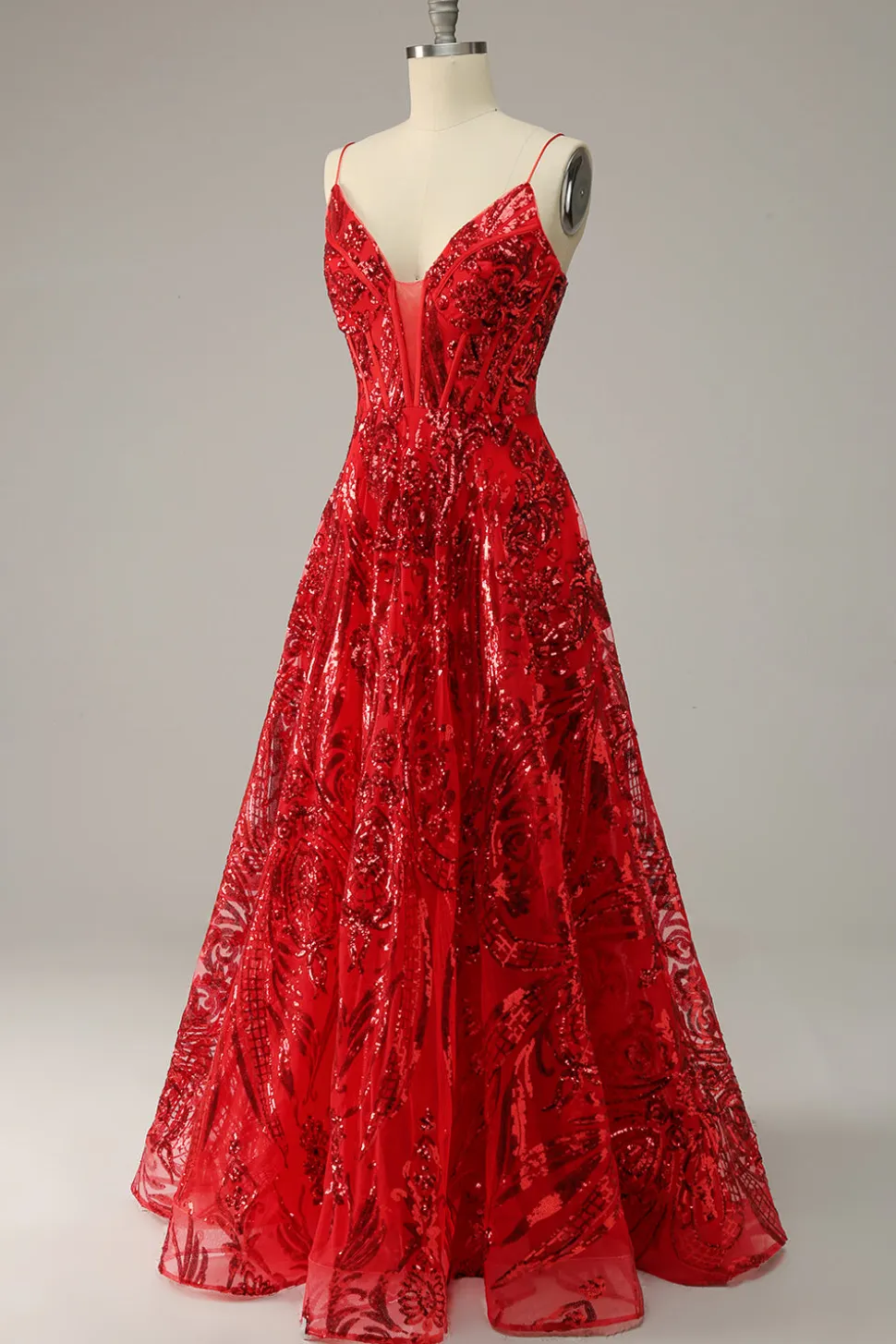 A Line Cintas de Espaguete Borgonha Vestido de Noite