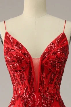 A Line Cintas de Espaguete Borgonha Vestido de Noite