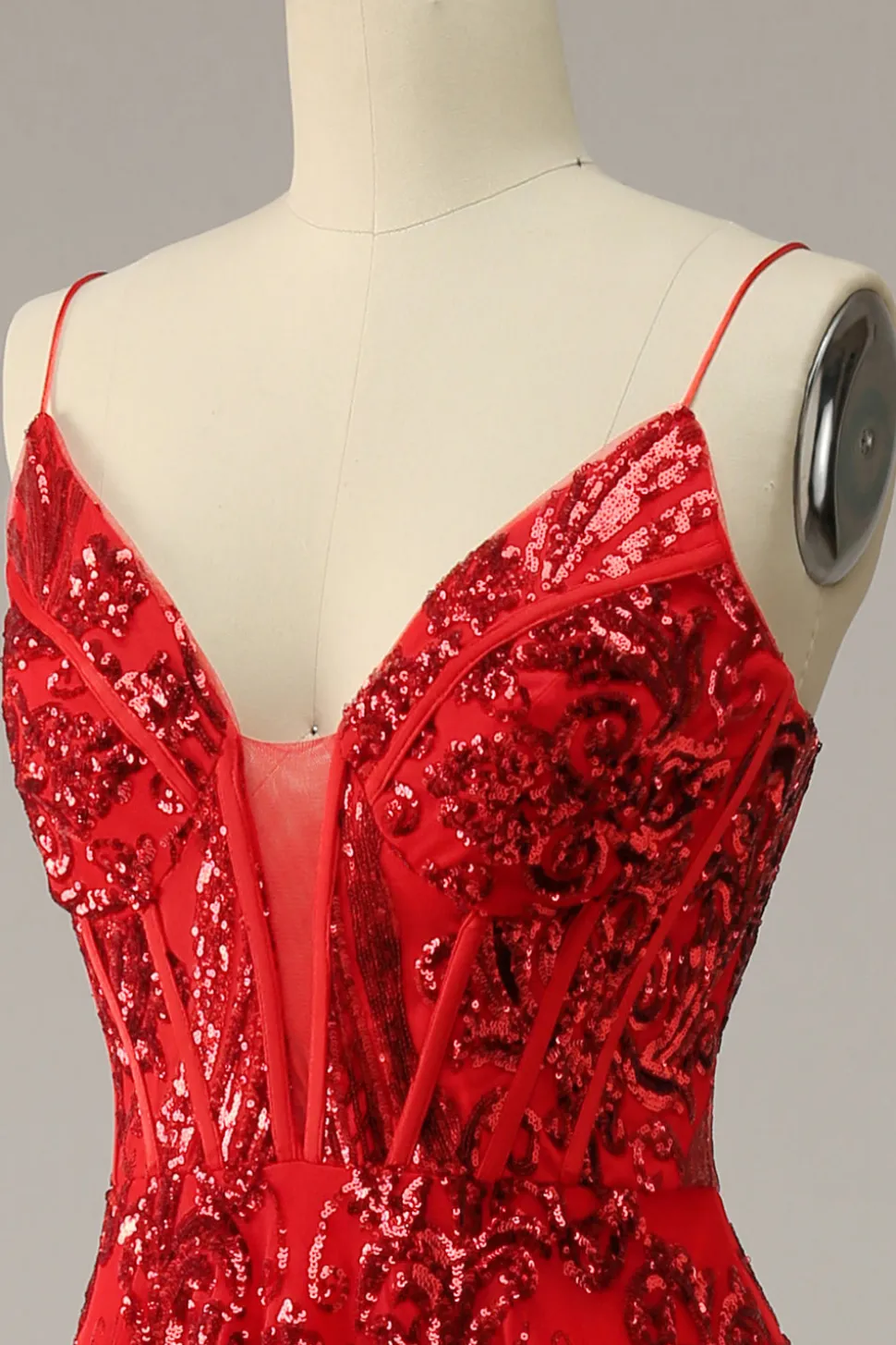 A Line Cintas de Espaguete Borgonha Vestido de Noite