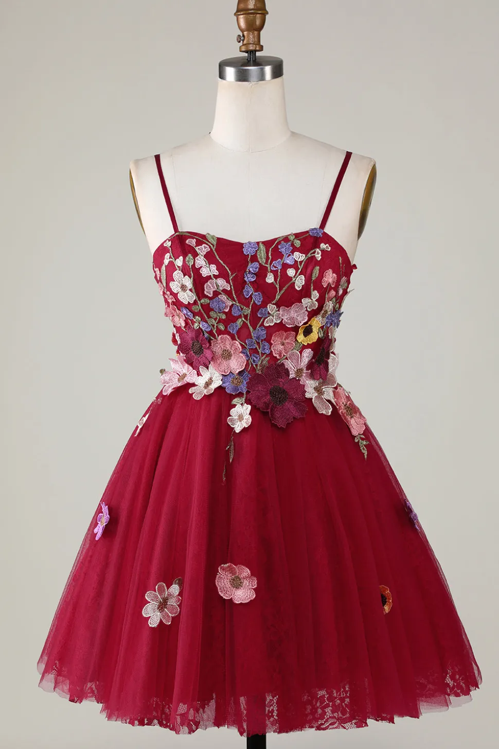 A Line Cintas de Espaguete Borgonha Vestido de Cocktail