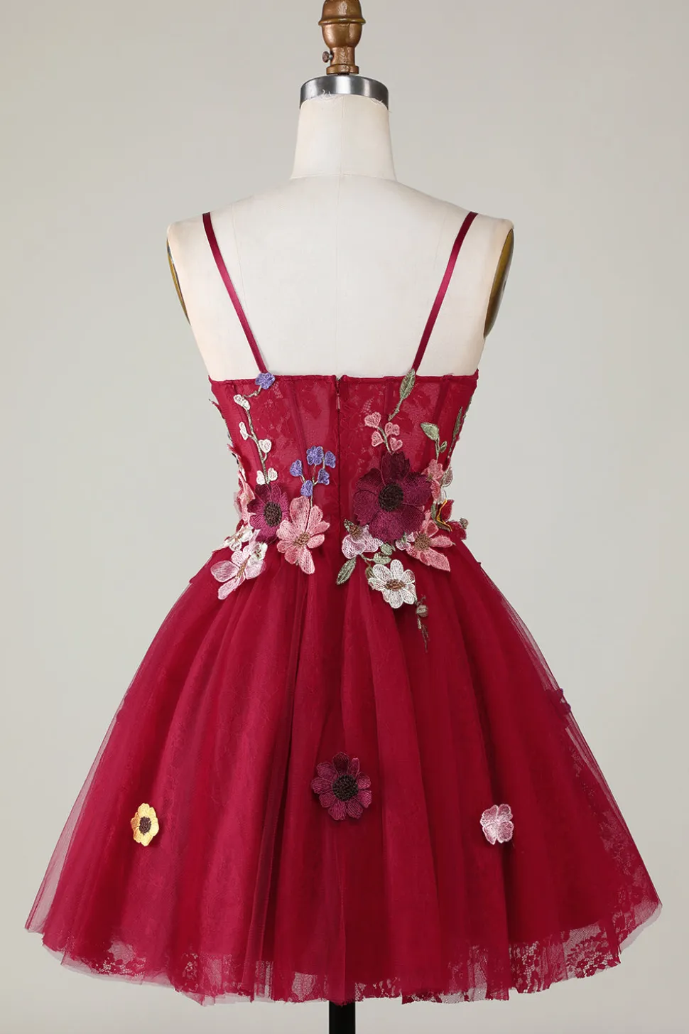 A Line Cintas de Espaguete Borgonha Vestido de Cocktail