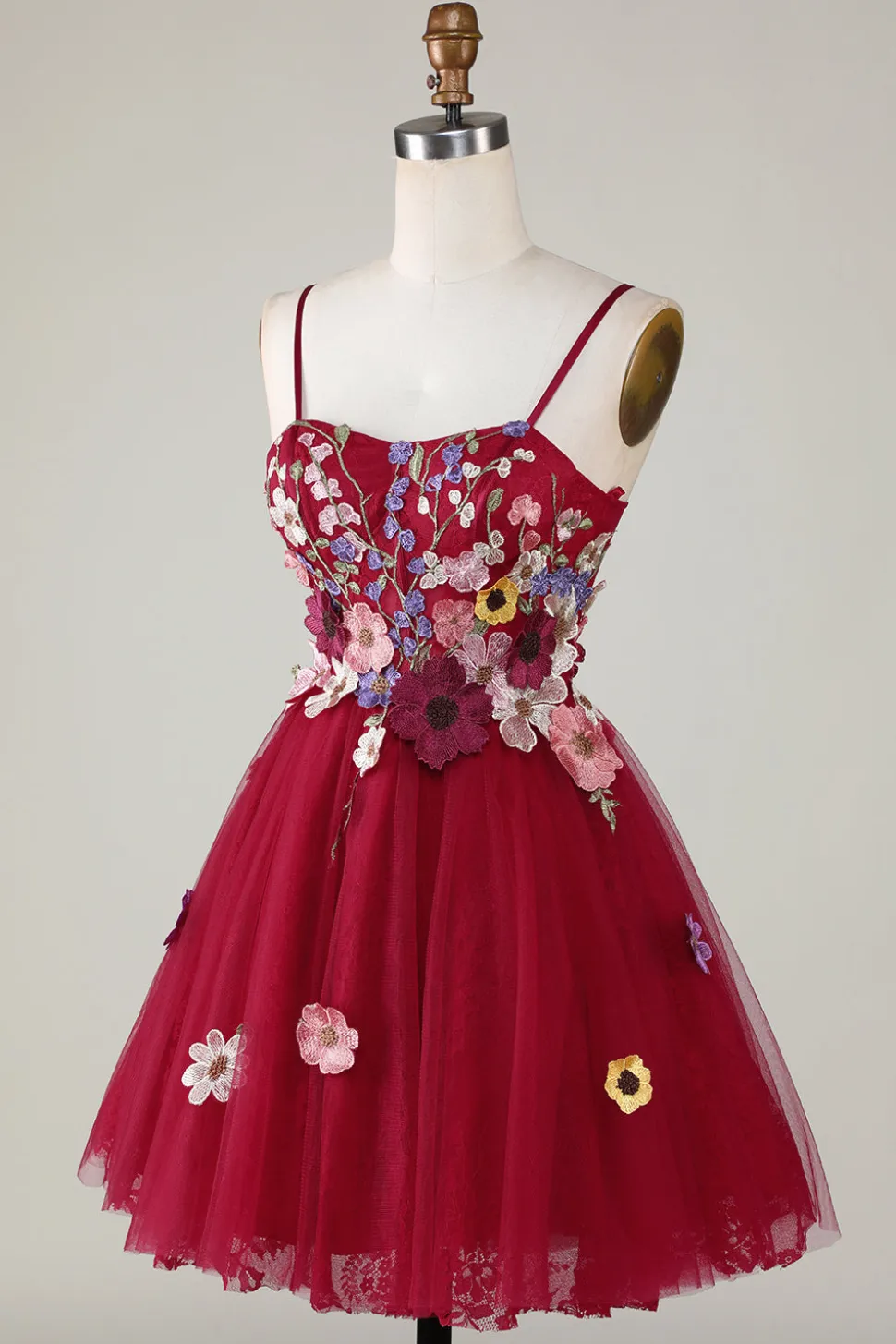 A Line Cintas de Espaguete Borgonha Vestido de Cocktail