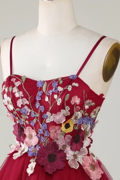 A Line Cintas de Espaguete Borgonha Vestido de Cocktail