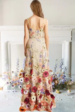 A Line Cintas de Espaguete Champanhe Vestido de Fiesta com Apliques