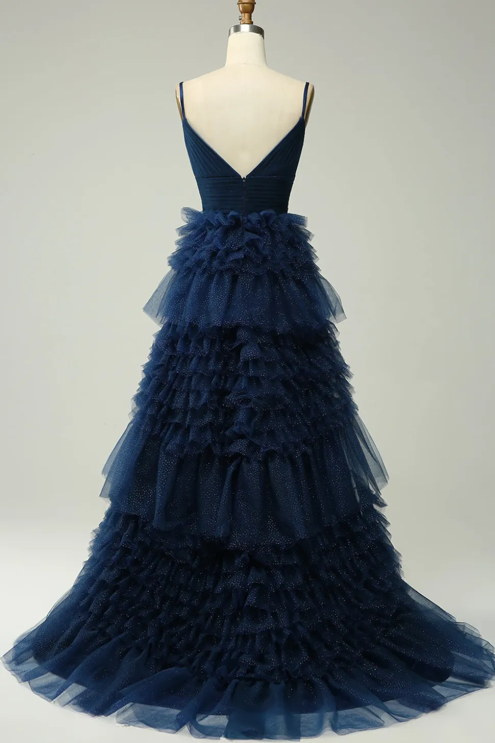 A Line Cintas de Espaguete Azul Marinha Vestido de Noite