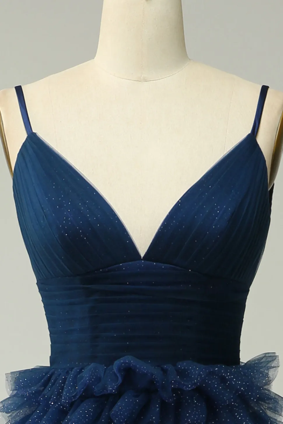 A Line Cintas de Espaguete Azul Marinha Vestido de Noite