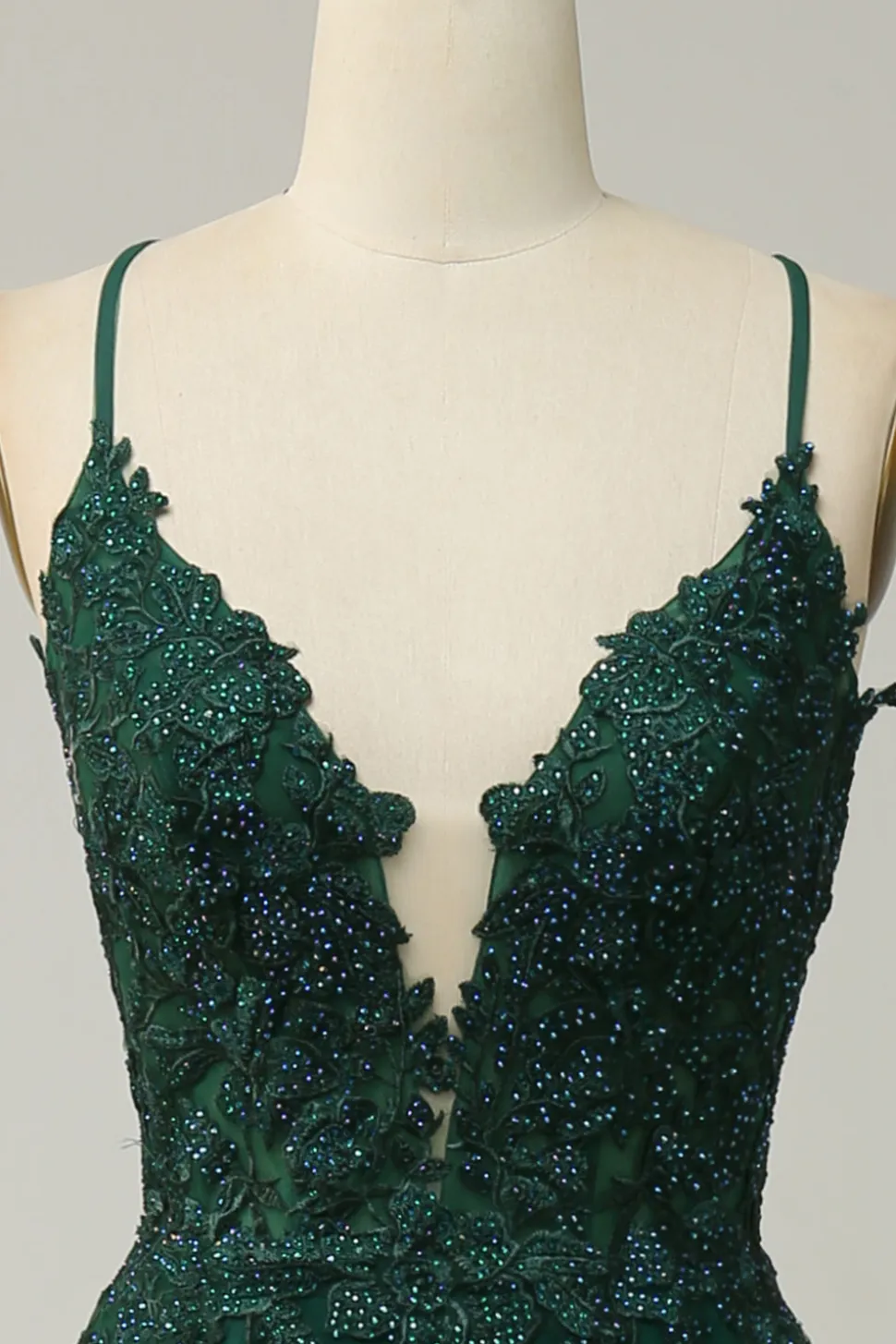 A Line Cintas de Espaguete Verde Escuro Vestidos De Cerimónia