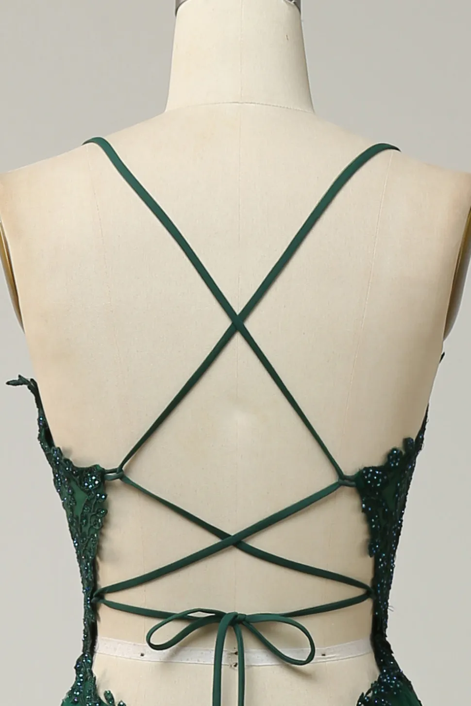 A Line Cintas de Espaguete Verde Escuro Vestidos De Cerimónia